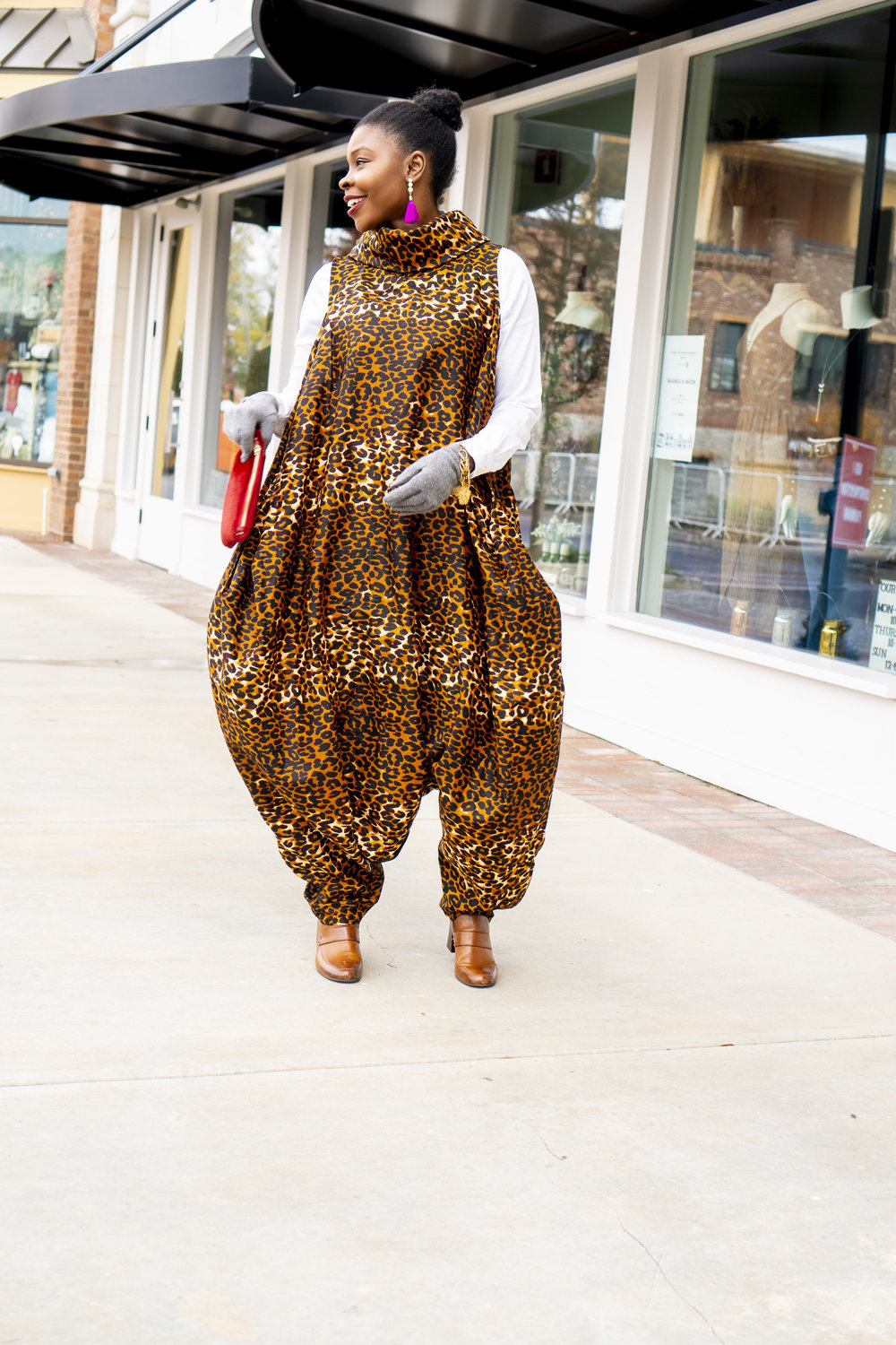 Harem Leopard Jumpsuit styled by top Atlanta fashion blogger, Hurry in Time