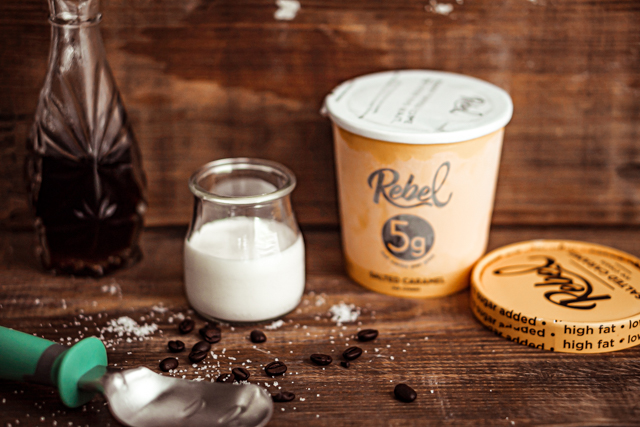 Keto Sea Salt Caramel Coffee Milkshake Recipe featured by top Atlanta lifestyle blogger, Hurry in Time: Rebel ice cream with a milk jar on a table